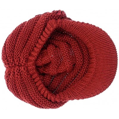 Skullies & Beanies C-US Women Winter Warm & Soft Knit Hat Crochet Visor Brim Cap with Flower Accent - Red - CT184HIHC8L $12.55