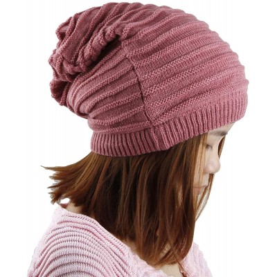 Skullies & Beanies Unisex Slouchy Beanie Hat Stripe Knit Cap Loop Scarf Neckerchief Dreadlocks - 018-pink - C0129TC7G6R $9.58