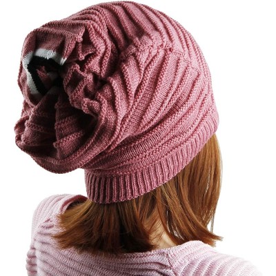 Skullies & Beanies Unisex Slouchy Beanie Hat Stripe Knit Cap Loop Scarf Neckerchief Dreadlocks - 018-pink - C0129TC7G6R $9.58