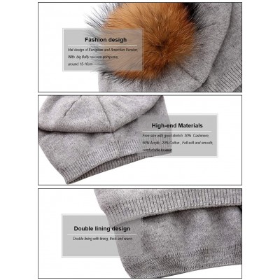 Skullies & Beanies Women's Knit Winter Beanie Hat Cashmere Ski Skull Beanie Caps Fur Pompom Slouchy - Dark Khaki - C618KX8MNQ...