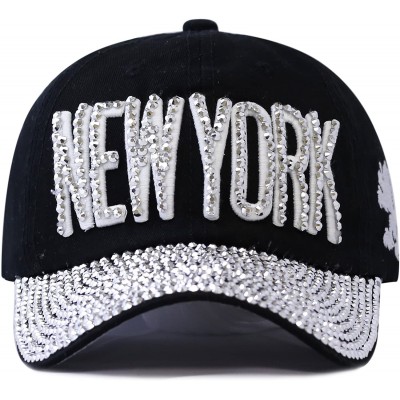 Baseball Caps Beaded Shiny Studded New York Premium Cap - Black - CU1254JSM1R $30.49