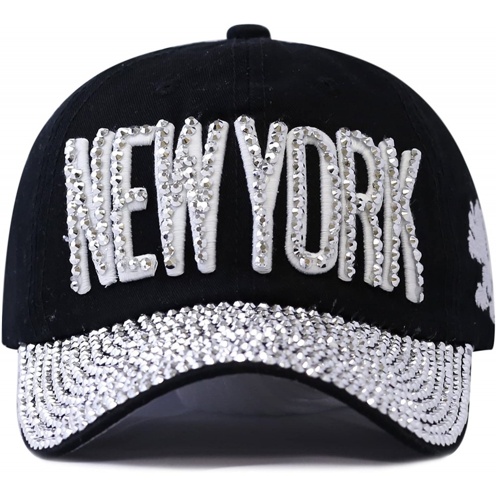 Baseball Caps Beaded Shiny Studded New York Premium Cap - Black - CU1254JSM1R $15.25