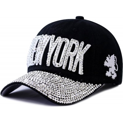 Baseball Caps Beaded Shiny Studded New York Premium Cap - Black - CU1254JSM1R $15.25