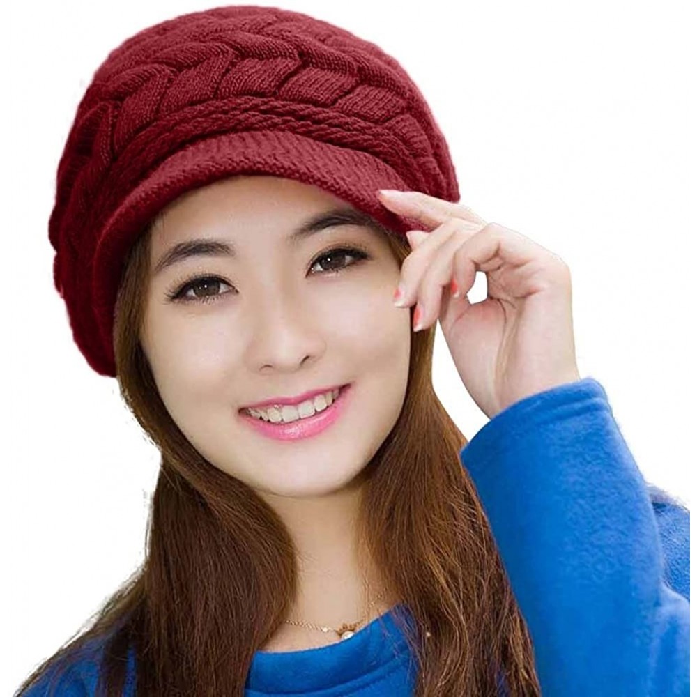 Skullies & Beanies Womens Winter Hat Girls Warm Outdoor Wool Knit Crochet Snow Cap - Red - CA12NSWLH50 $9.95