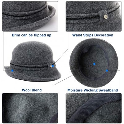 Berets Womens Wool Blend Winter Bucket 1920s Vintage Derby Hat Fedora Round Fall Bowler 55-59cm - 00090-grey - CF18YKZRK96 $1...