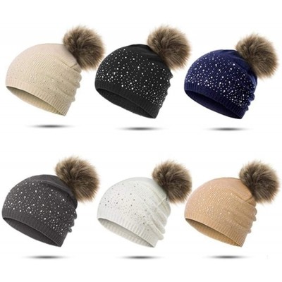 Skullies & Beanies Women Plush Ball Winter Headwear Stretchy Soft Knitted Hats Skullies & Beanies - Navy Blue - CE1928GCZLU $...