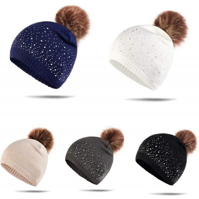 Skullies & Beanies Women Plush Ball Winter Headwear Stretchy Soft Knitted Hats Skullies & Beanies - Navy Blue - CE1928GCZLU $...