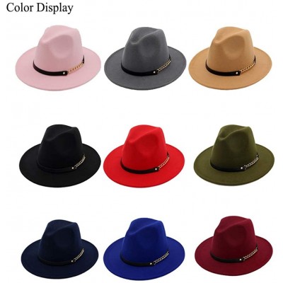 Fedoras Women's Wide Brim Fedora Panama Hat with Metal Belt Buckle - Red-2 - CU18NI50X3Q $18.78