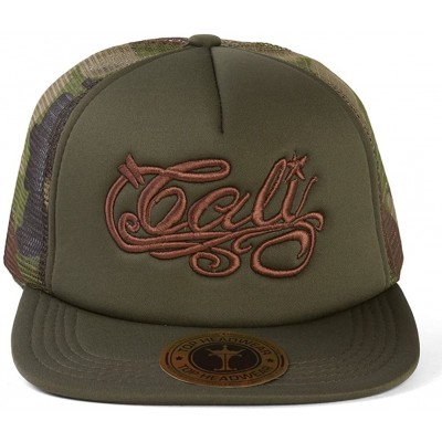 Sun Hats Cali Script Trucker Hat - Olive/Camo - CB184TGIXTQ $19.49