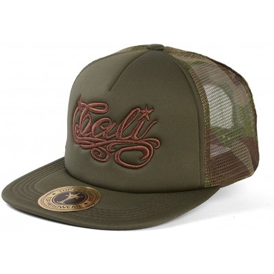 Sun Hats Cali Script Trucker Hat - Olive/Camo - CB184TGIXTQ $12.57