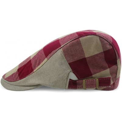 Newsboy Caps Checker Check Plaid Tartan Newsboy Beret Cap Hat FFH032 - Ffh273red Red - C211YU0DBNV $17.21