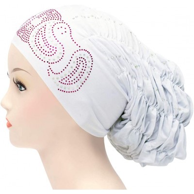 Skullies & Beanies Royal Snood Underscarf Beanie Hijab Cap Ruched with Rhinestones - White - CU18OUL8L69 $12.05