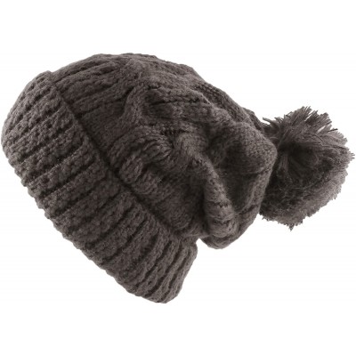 Skullies & Beanies Thick Crochet Knit Pom Pom Beanie Winter Ski Hat - Charcoal - C5127R5RF9B $15.32