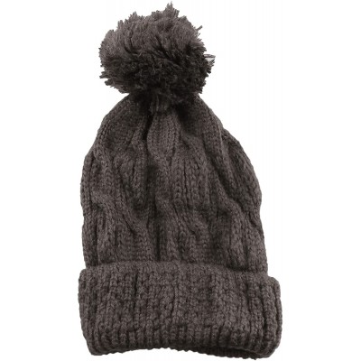 Skullies & Beanies Thick Crochet Knit Pom Pom Beanie Winter Ski Hat - Charcoal - C5127R5RF9B $15.32