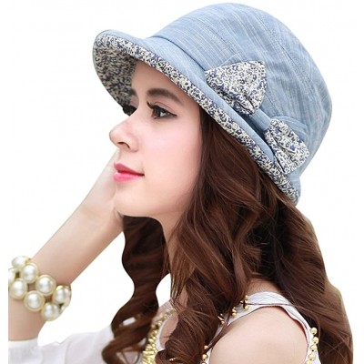 Bucket Hats Women's Foldable Floral Bucket Hat Rolled Brim with Bowknot - Blue - CR182DZ0HOW $13.21