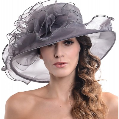 Bucket Hats Womens Black Kentucky Derby Church Hat Dress Fascinator Bridal Organza Tea Party Wedding Hat - Grey - CZ18D0YI5LQ...