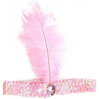 Headbands 20's Sequined Showgirl Flapper Headband with Feather Plume - Pink - CU12MASV8IH $9.58