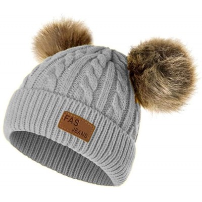 Skullies & Beanies Baby Pompom Beanie Hat-Winter Infant Toddler Knitting Woolen Hat with Warm Fur Ball - Grey - CJ192R336IL $...