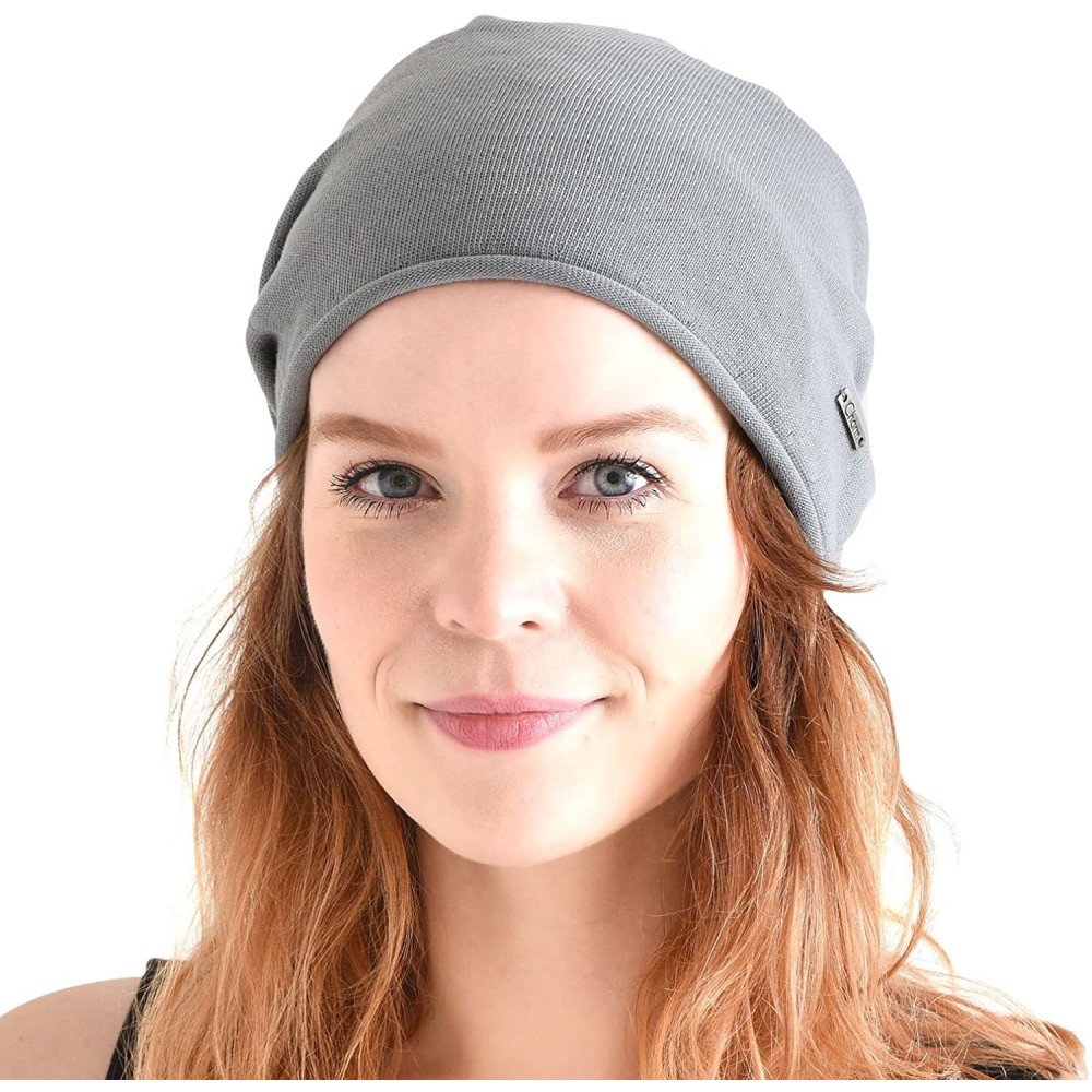 Skullies & Beanies Mens Slouchy Organic Cotton Beanie - Womens Slouchie Cap Cooling Chemo Hat - Light Gray - CP1833WQNON $31.92