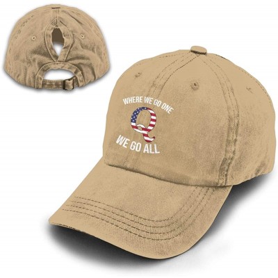 Baseball Caps Q Anon Where We Go One We Go All Vintage Washed Dyed Dad Hat Adjustable Baseball Hat - Ponytail Natural - CC199...