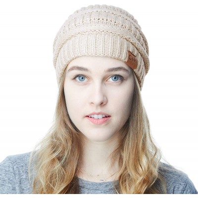 Skullies & Beanies Soft Stretch Cable Knit Warm Chunky Beanie Skully Winter Hat - 1. Solid Beige - CJ18XN22YZC $19.80