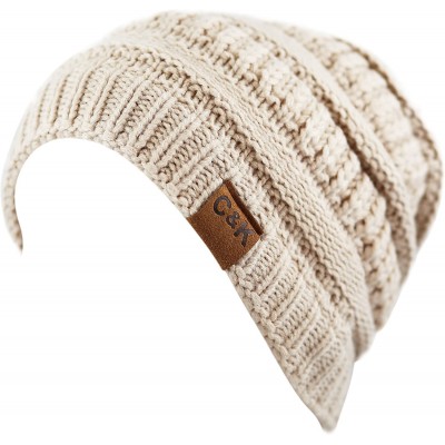 Skullies & Beanies Soft Stretch Cable Knit Warm Chunky Beanie Skully Winter Hat - 1. Solid Beige - CJ18XN22YZC $11.09