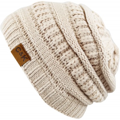 Skullies & Beanies Soft Stretch Cable Knit Warm Chunky Beanie Skully Winter Hat - 1. Solid Beige - CJ18XN22YZC $11.09