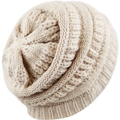 Skullies & Beanies Soft Stretch Cable Knit Warm Chunky Beanie Skully Winter Hat - 1. Solid Beige - CJ18XN22YZC $11.09