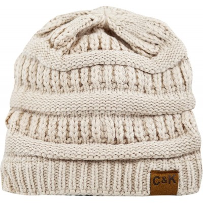Skullies & Beanies Soft Stretch Cable Knit Warm Chunky Beanie Skully Winter Hat - 1. Solid Beige - CJ18XN22YZC $11.09