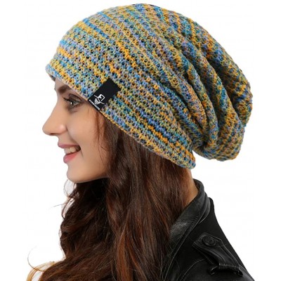 Skullies & Beanies Women Oversized Slouchy Beanie Knit Hat Colorful Long Baggy Skull Cap for Winter - Blue/Multi - C918UD4GG5...