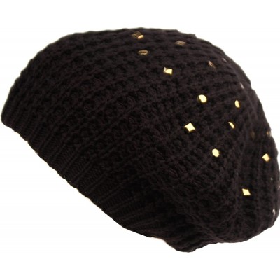 Berets Women Winter Warm Ski Knitted Crochet Baggy Skullies Cap Beret Hat - Br1664black - CT187G0ZD8Z $11.40
