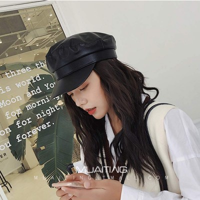 Berets Women Newsboy Hat Cap for Ladies Visor Beret Hat - 4a53-pu Leather-black - C518LZNZ3I5 $13.94