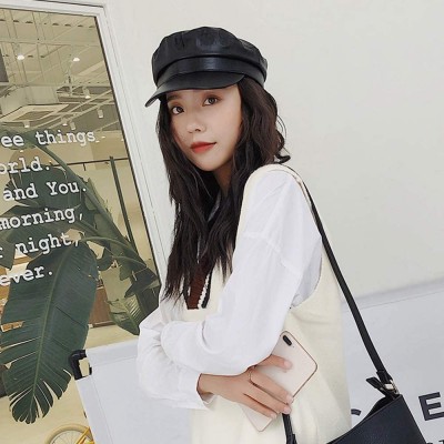 Berets Women Newsboy Hat Cap for Ladies Visor Beret Hat - 4a53-pu Leather-black - C518LZNZ3I5 $13.94