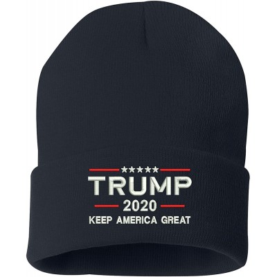 Skullies & Beanies Trump Make America Great Again 2020 Cuffed Knit Hat Navy - CD18KS0MUZC $17.04