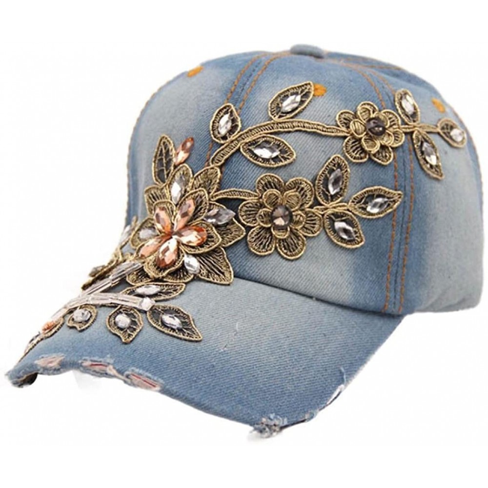 Baseball Caps New Vogue Women Diamond Flower Baseball Cap Jeans Hats - B - CS12IFUH74Z $11.44