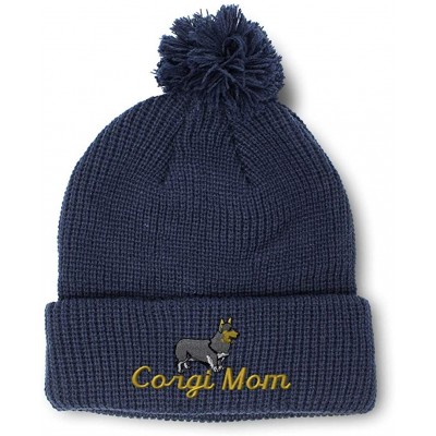 Skullies & Beanies Winter Pom Pom Beanie Men & Women Pembroke Welsh Corgi Mom Embroidery 1 Size - Navy - C018A0EZXLT $11.28