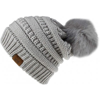 Skullies & Beanies Women Casual Knit Hats Beanie Hat Large Pom Ladies Winter Warm Cap - Gray-1 - CI18AYY746H $15.67