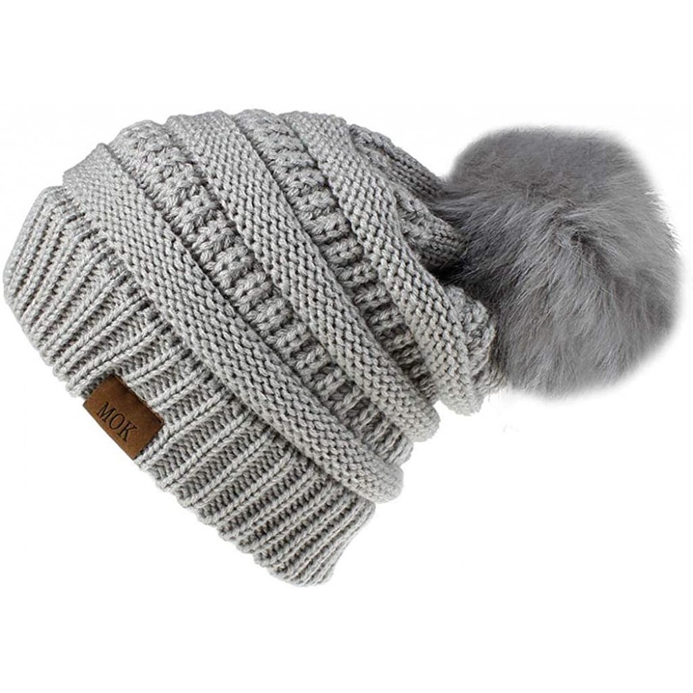 Skullies & Beanies Women Casual Knit Hats Beanie Hat Large Pom Ladies Winter Warm Cap - Gray-1 - CI18AYY746H $10.74