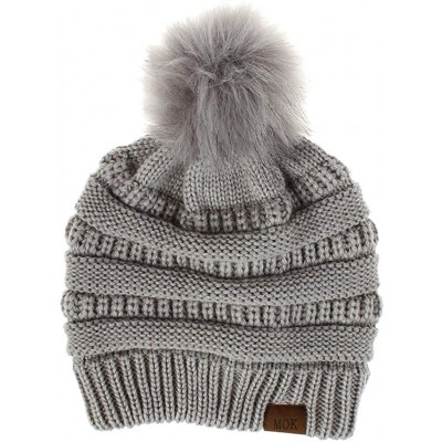 Skullies & Beanies Women Casual Knit Hats Beanie Hat Large Pom Ladies Winter Warm Cap - Gray-1 - CI18AYY746H $15.67