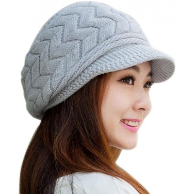 Skullies & Beanies Womens Winter Warm Knitted Hats Slouchy Wool Beanie Hat Cold Weather Cap With Visor - Gray - CE188N8395Q $...