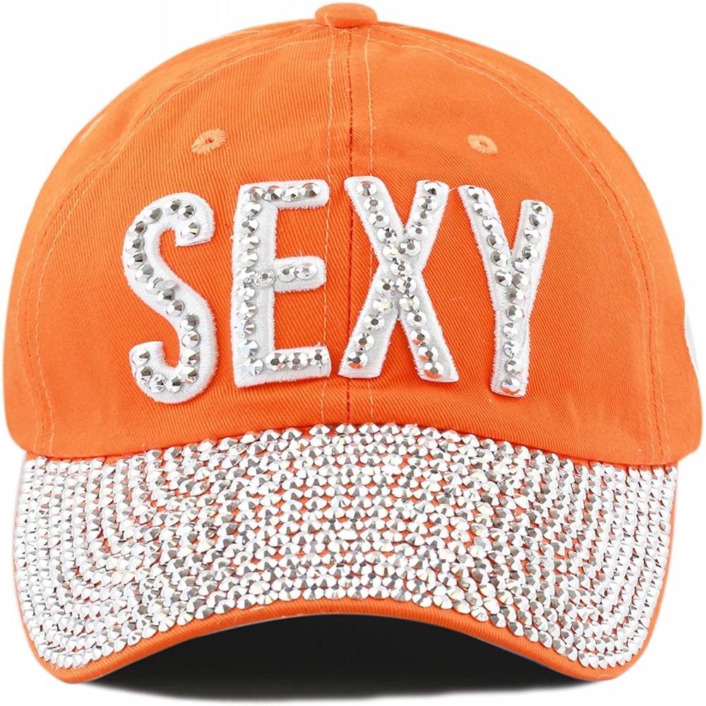Baseball Caps Premium Quality Bling Bling Shiny `Sexy` Cotton Baseball Cap - Orange - CW12KC4VRAV $16.03