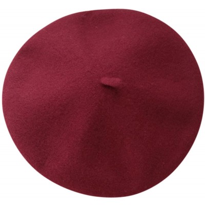 Berets Women Or Men 100% Wool Solid Berets French Beret - Burgundy - C11869DHC9K $15.29