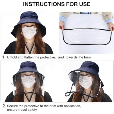 Bucket Hats Womens UPF50 Cotton Packable Sun Hats w/Chin Cord Wide Brim Stylish 54-60CM - 69085_navy(with Face Shield)s - CI1...