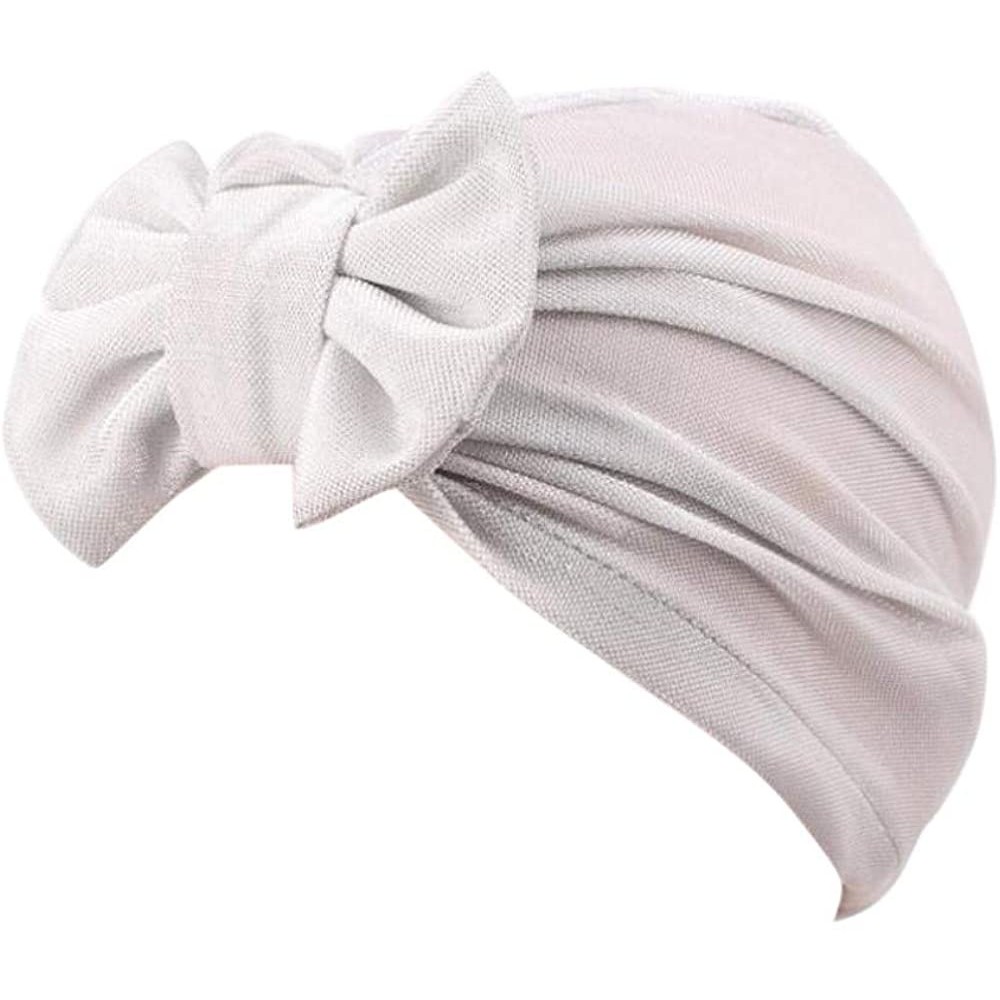 Skullies & Beanies Women Solid Bow Pre Tied Cancer Chemo Hat Beanie Turban Stretch Head Wrap Cap - White - CF185W8ACZ7 $9.66
