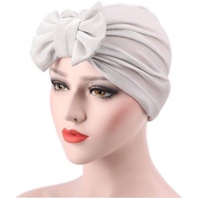 Skullies & Beanies Women Solid Bow Pre Tied Cancer Chemo Hat Beanie Turban Stretch Head Wrap Cap - White - CF185W8ACZ7 $9.66