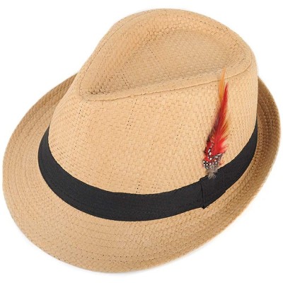 Fedoras Unisex Summer Short Brim Fedora - Hats for Men & Women + Panama Hats & Straw Hats - Straw Feather - CB182AEXK3L $14.63