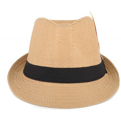 Fedoras Unisex Summer Short Brim Fedora - Hats for Men & Women + Panama Hats & Straw Hats - Straw Feather - CB182AEXK3L $14.63