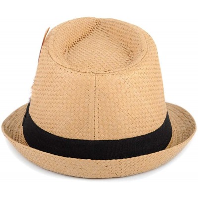 Fedoras Unisex Summer Short Brim Fedora - Hats for Men & Women + Panama Hats & Straw Hats - Straw Feather - CB182AEXK3L $14.63