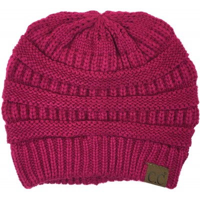 Skullies & Beanies Soft Stretch Chunky Cable Knit Slouchy Beanie Hat - Hot Pink - CU189Q3GY0X $24.96