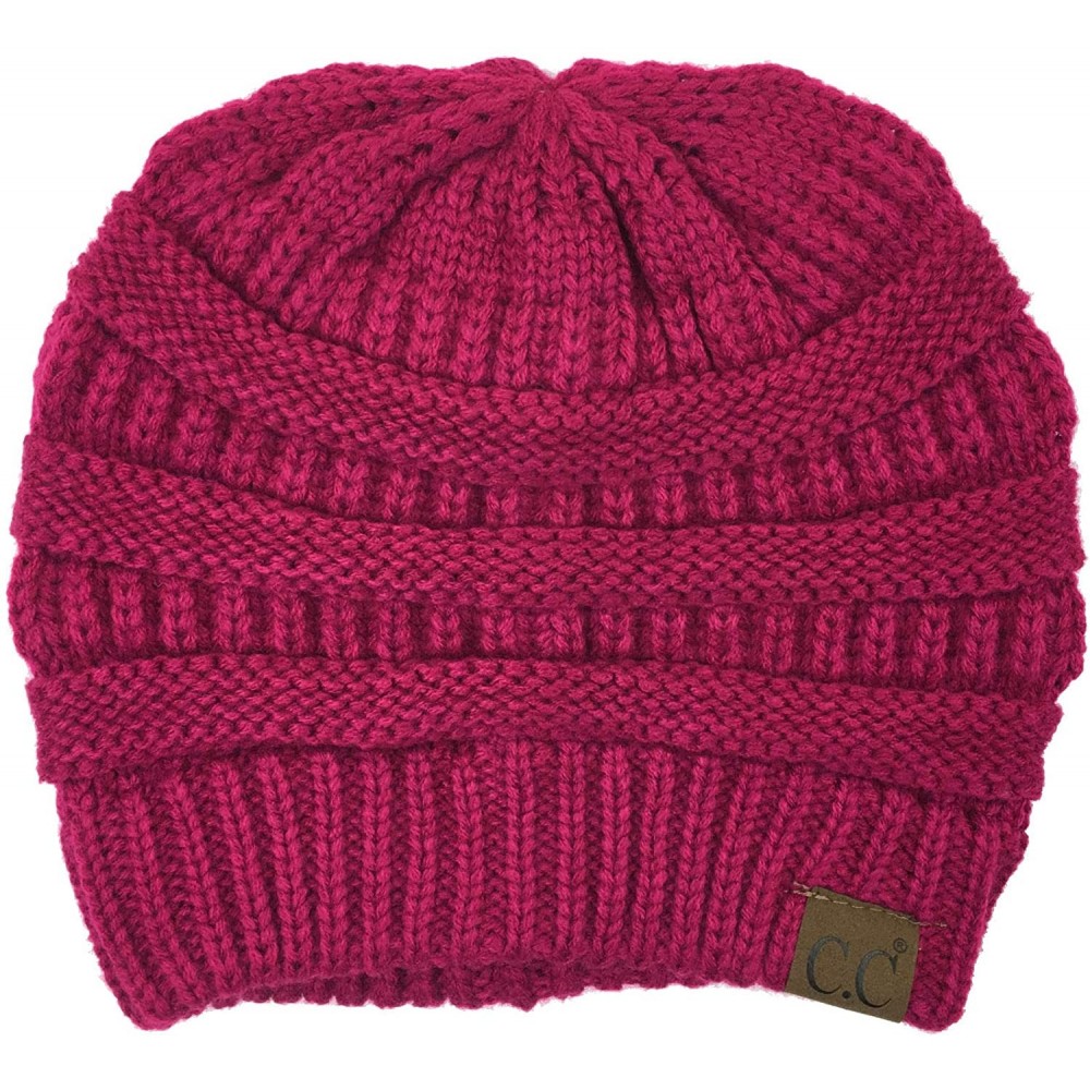Skullies & Beanies Soft Stretch Chunky Cable Knit Slouchy Beanie Hat - Hot Pink - CU189Q3GY0X $11.88
